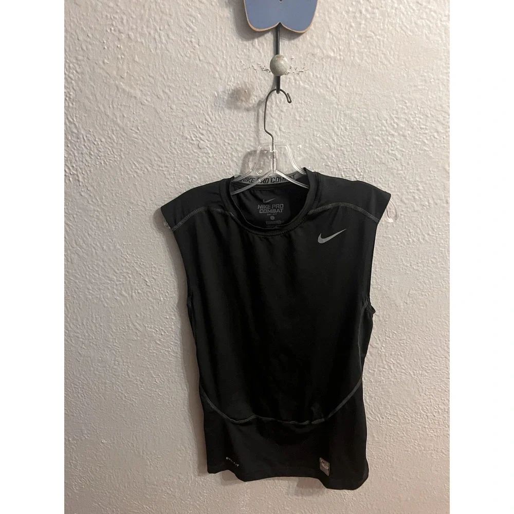 Nike Pro Combat Shirt Men Black Sleeveless Fitted DriFit Crew Neck Size Large